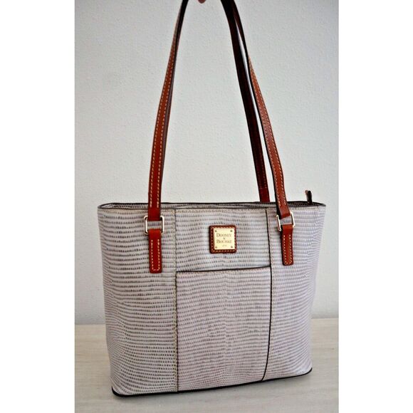 Dooney & Bourke Women's Gray Leather Embossed Lizard Lexington Tote Bag - Picture 6 of 15